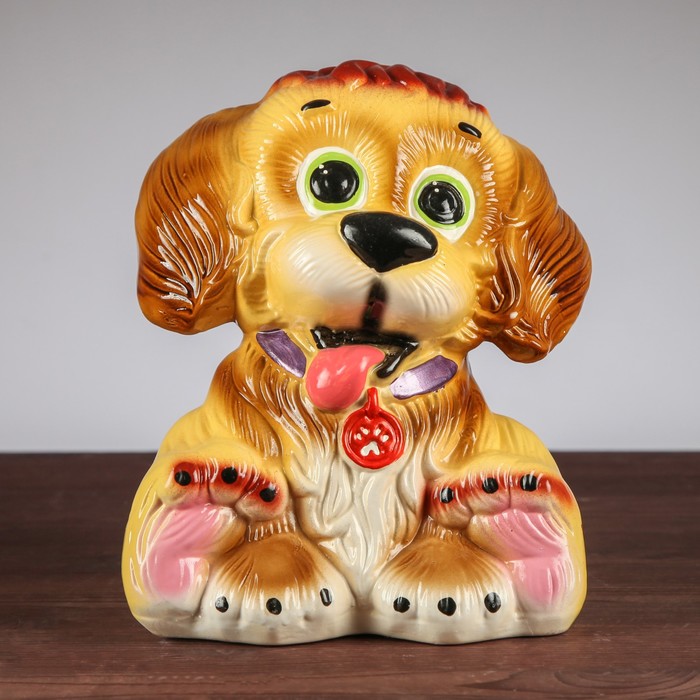 Копилка "Собака Смайлик" глянец, бежево-коричневая