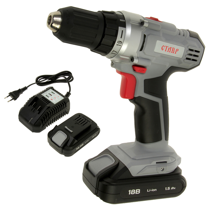 Дрель-шуруповерт "Ставр" ДА-18/2ЛК, 18 В, 0-350/0-1250 об/мин, 33/19 Нм, аккумуляторная