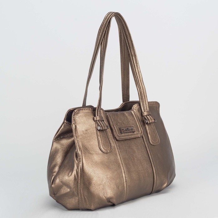 Сумка женская, 2 отдела на молниях, наружный карман, цвет бронзовый