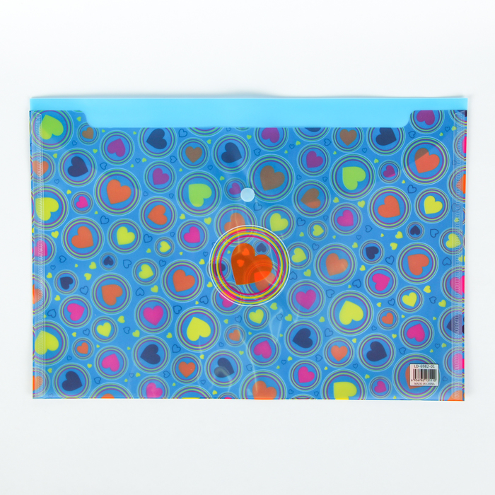 Папка-конверт на кнопке формат А4 140мкр МИКС Сердечки