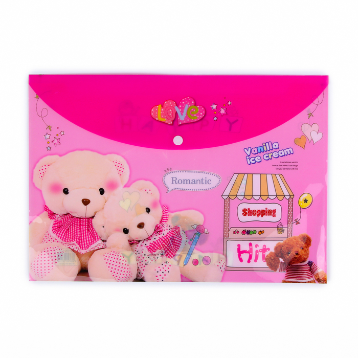 Папка-конверт на кнопке формат А4 140мкр МИКС Мишки