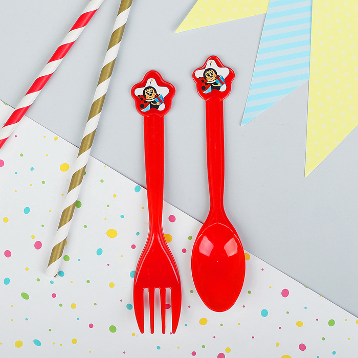 Набор пластиковый "Божья коровка", ложка + вилка