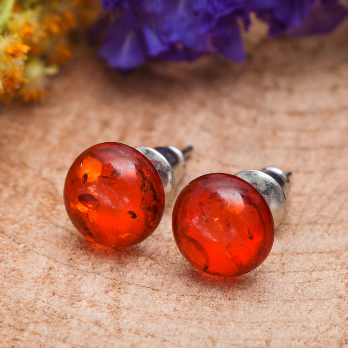 Пусеты "Янтарь" полусфера, цвет коньячный