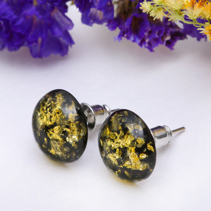 Пусеты "Янтарь" овал крупный, цвет зелёный