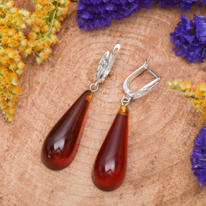 Серьги "Янтарь" капля объемная, цвет коньячный