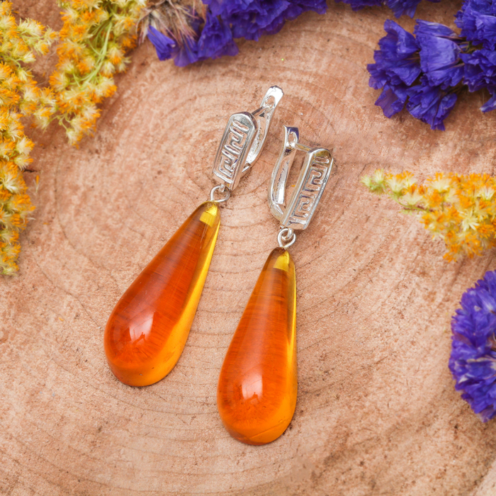 Серьги "Янтарь" капля объемная, цвет коричневый