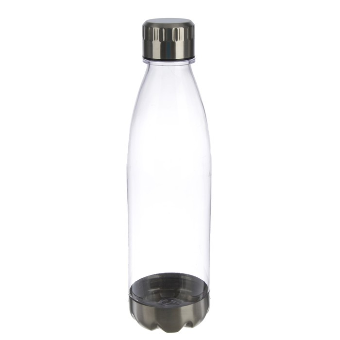 Бутылка для воды 750 мл, прозрачная, с крышкой и металлическими вставками, микс, 7х26.5 см