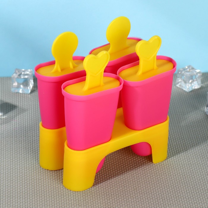 Форма для мороженого Доляна «Кьют», 10×6×13 см, 4 ячейки, цвет МИКС форма для мороженого сладости 12×11 5×12 см 4 ячейки цвет микс