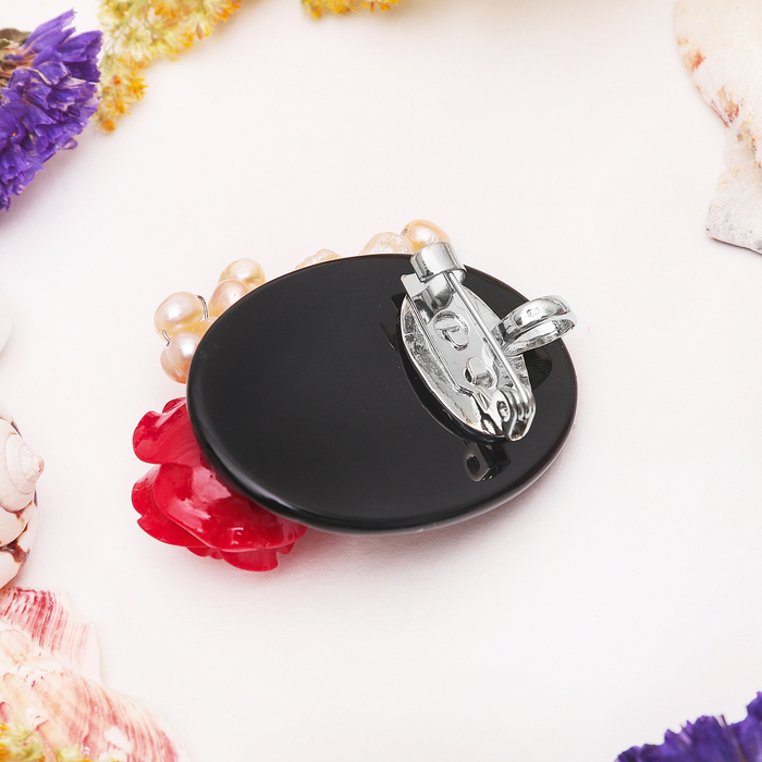 Брошь роскошь "Агат чёрный" роза