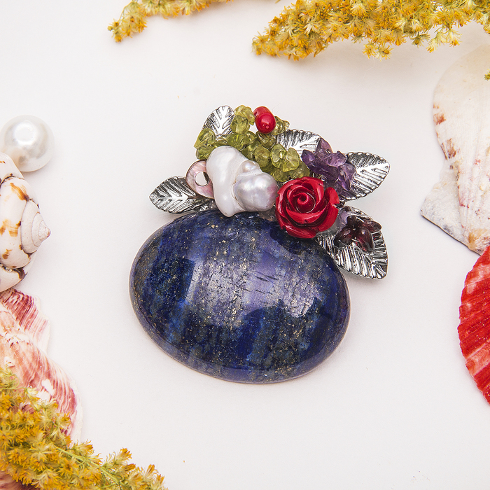 Брошь роскошь "Лазурит" роза