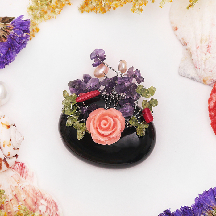 Брошь роскошь "Агат чёрный" букет