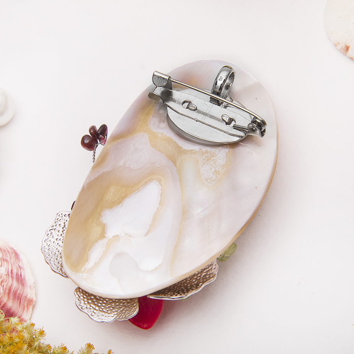 Брошь роскошь "Перламутр с гранатом" букет