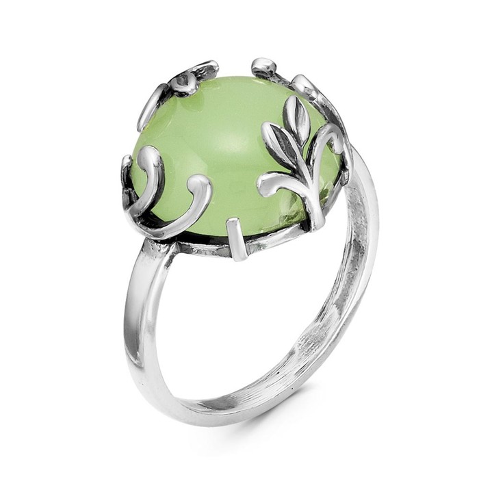 Кольцо круг в листочках "Нефрит", посеребрение с оксидированием, 19.5 размер
