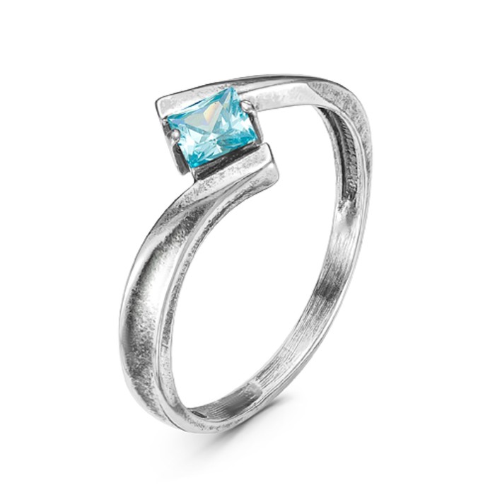 Кольцо "Классика" ромбик, посеребрение с оксидированием, цвет голубой, 16.5 размер