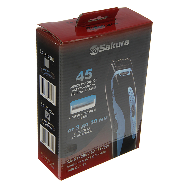 Машинка для стрижки SA-5172W, 2 насадки, стальные лезвия, 5-ступечатая регулировка лезвий