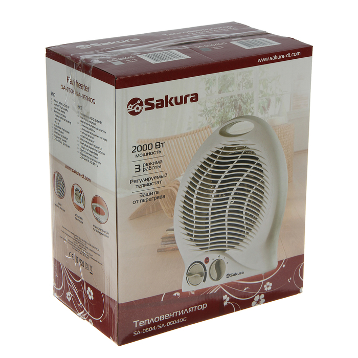 Тепловентилятор Sakura SA-0504, 2000 Вт, вентиляция без нагрева, серый