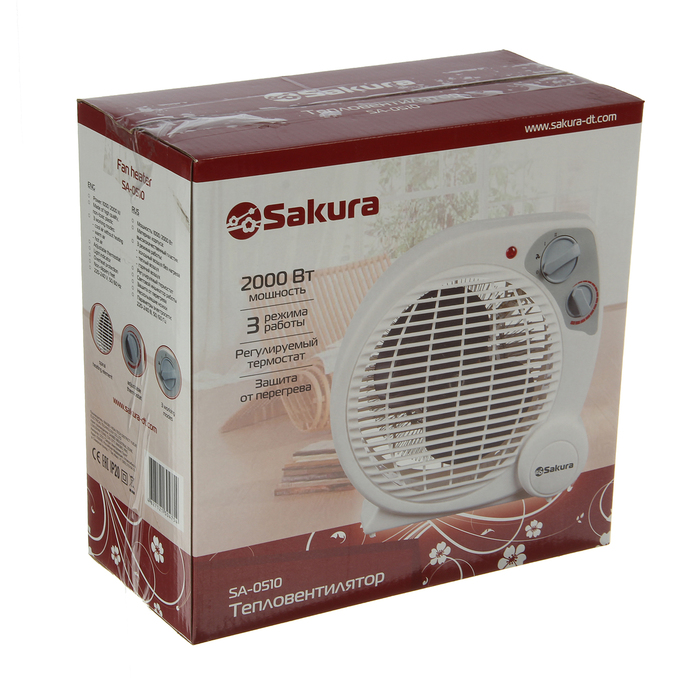 Тепловентилятор Sakura SA-0510, 2000 Вт, вертикальный, вентиляция без нагрева, серый