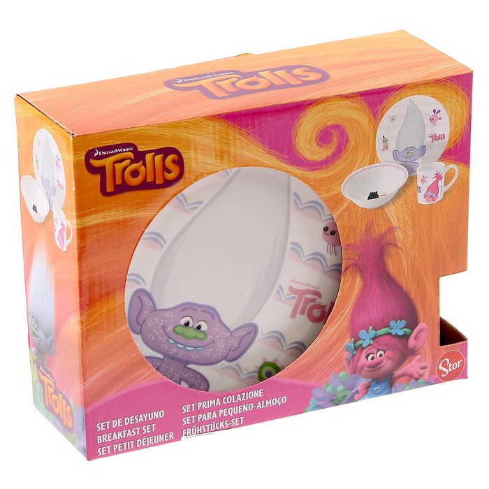 Набор посуды "Тролли", 3 предмета: кружка 210 мл, миска d=18 см, тарелка d=19 см, подарочная упаковка