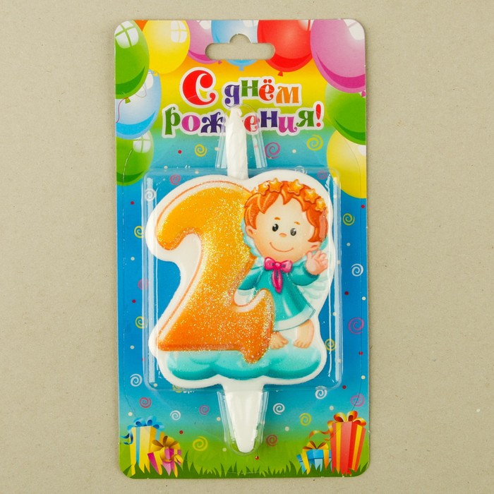 Свеча для торта цифра "Ангелок" "2" оранжевая