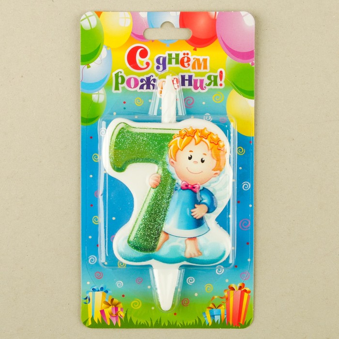 Свеча для торта цифра "Ангелок" "7" зелёная