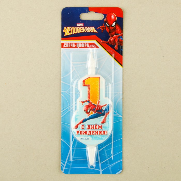 Свеча для торта цифра "Disney. Человек Паук" оранжевая "1"