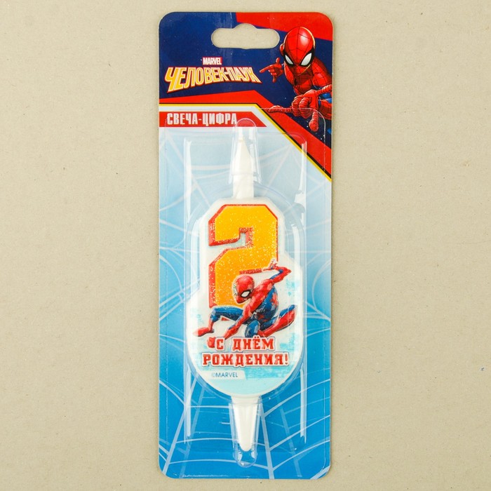 Свеча для торта цифра "Disney. Человек Паук" оранжевая "2"