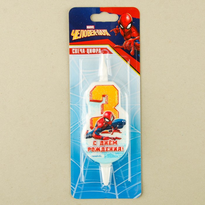 Свеча для торта цифра "Disney. Человек Паук" оранжевая "3"