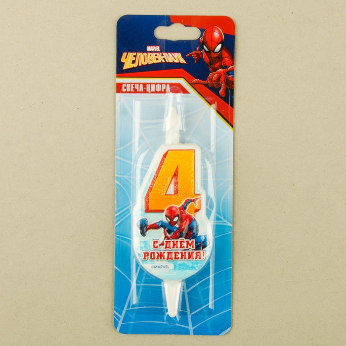 Свеча для торта цифра "Disney. Человек Паук" оранжевая "4"