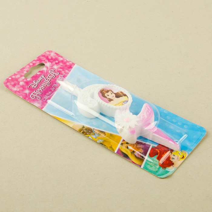 Свеча для торта цифра "Disney. Принцесса" бело-розовая "2"