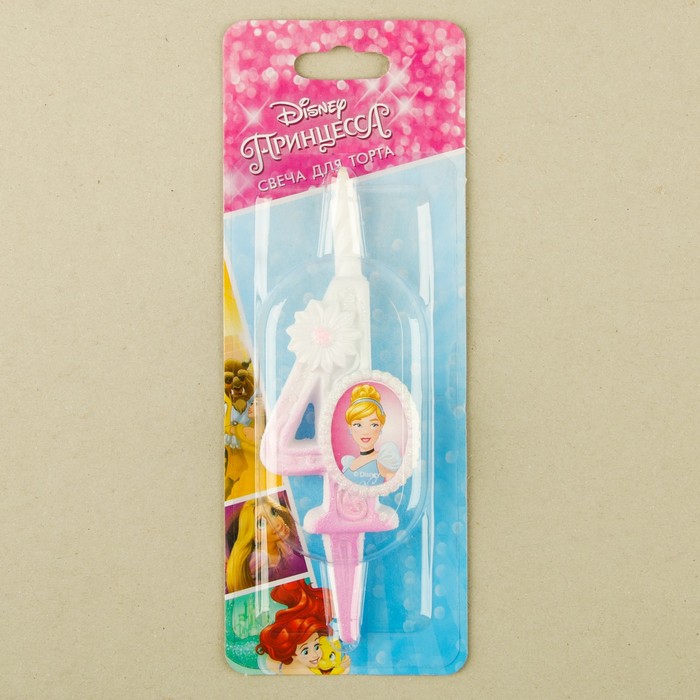 Свеча для торта цифра "Disney. Принцесса" бело-розовая "4"