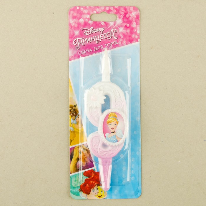 Свеча для торта цифра "Disney. Принцесса" бело-розовая "9"