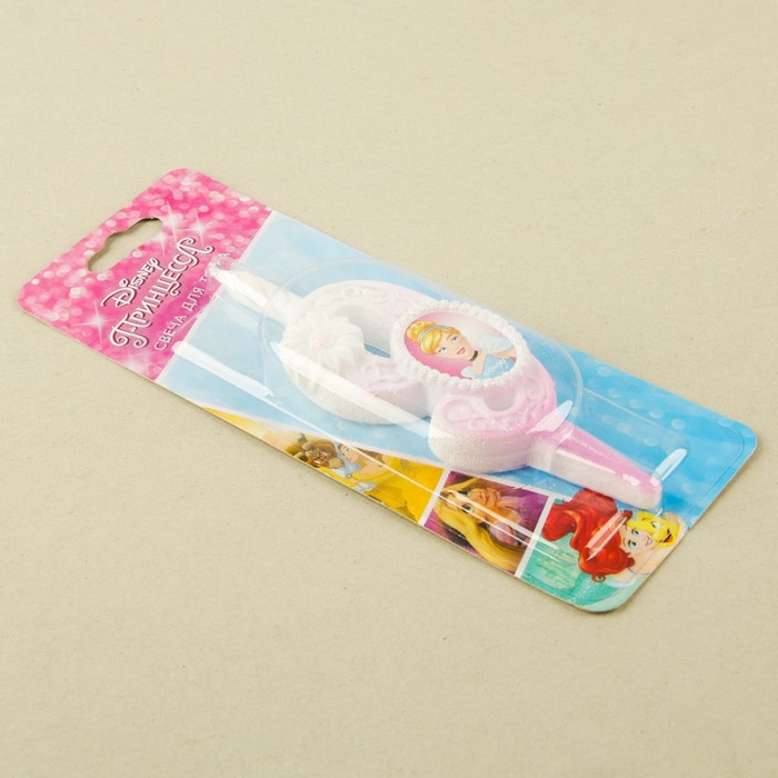 Свеча для торта цифра "Disney. Принцесса" бело-розовая "9"