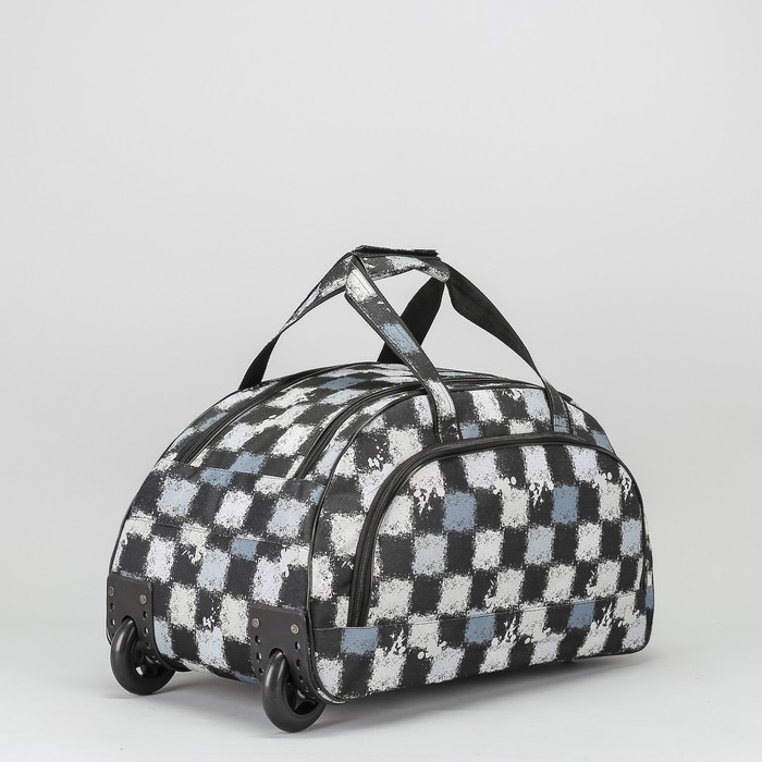 Сумка дорожная на колёсах «Клетка», дизайн, 1 отд, нар карман, цвет чёрный
