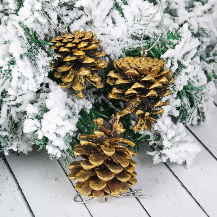 Шишка новогодняя, ярко-золотая