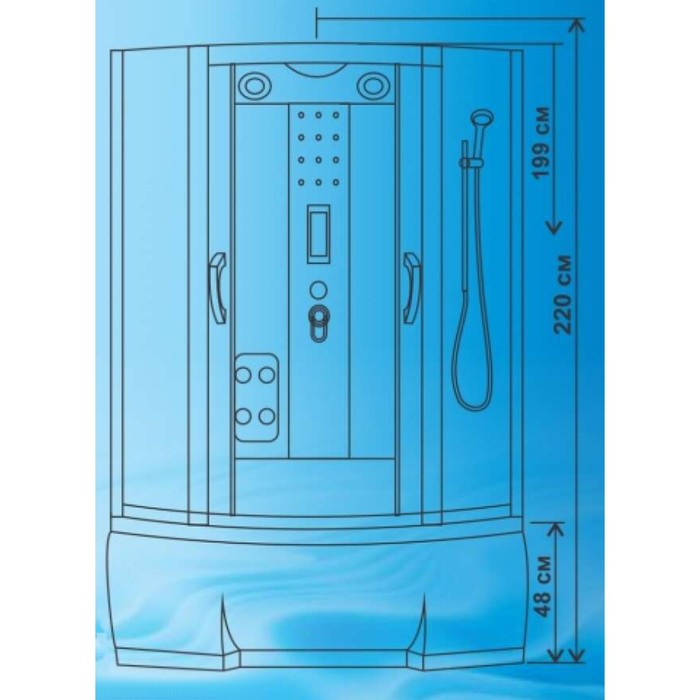 

Душевая кабина ВМ 8206, 150 × 85 × 215 см, глубокий поддон, матовая, гидромассаж, электрика