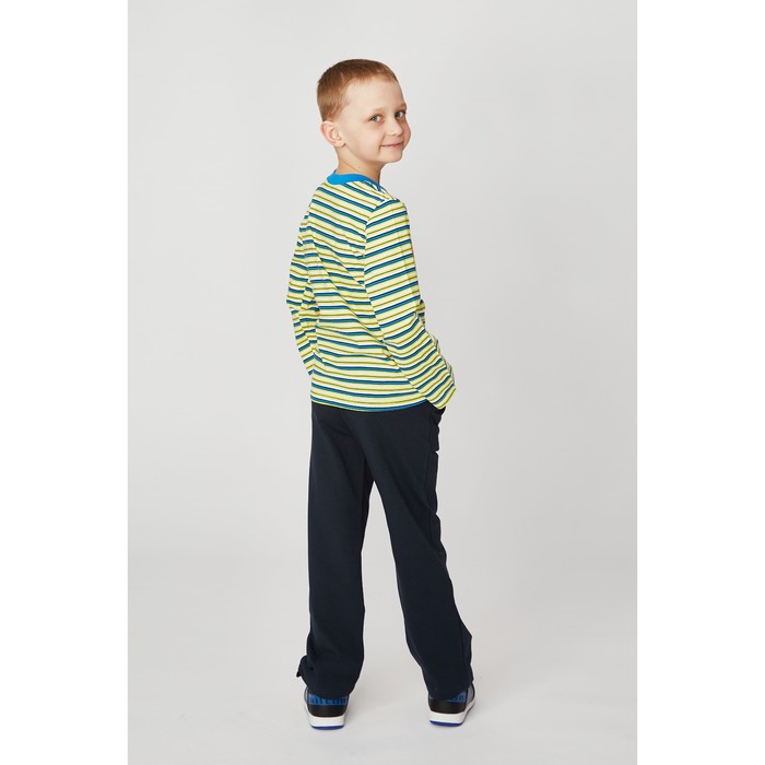 Джемпер для мальчика, рост 128 см, цвет лайм/синий, принт полоса Н696