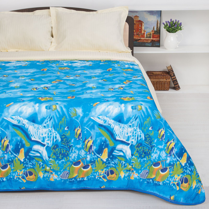 Покрывало Миледи евро 200 х 215 см Подводный мир, пэ100%, сумка ПВХ на молнии