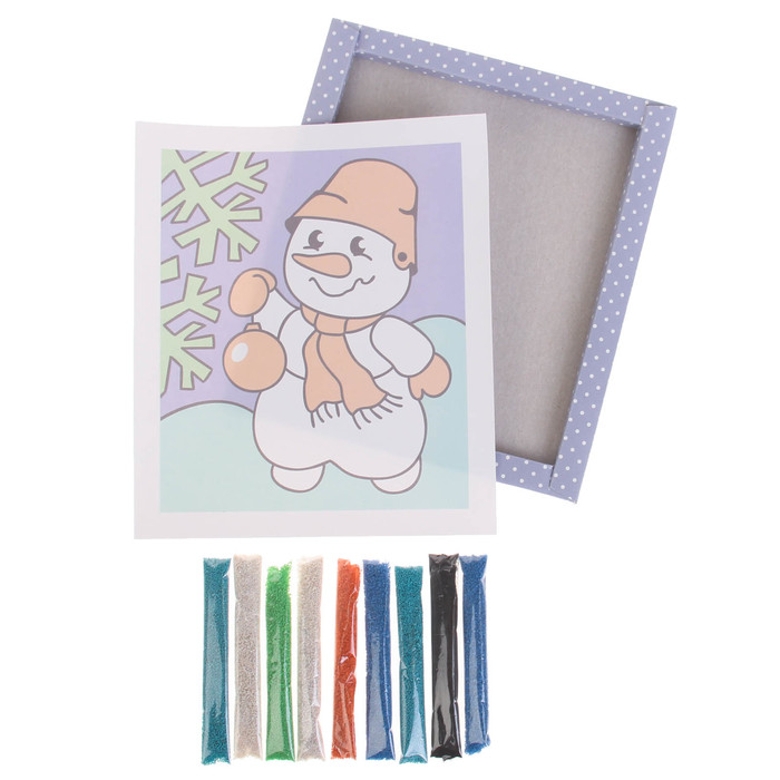 Песочная фреска "Снеговик", рамка из картона