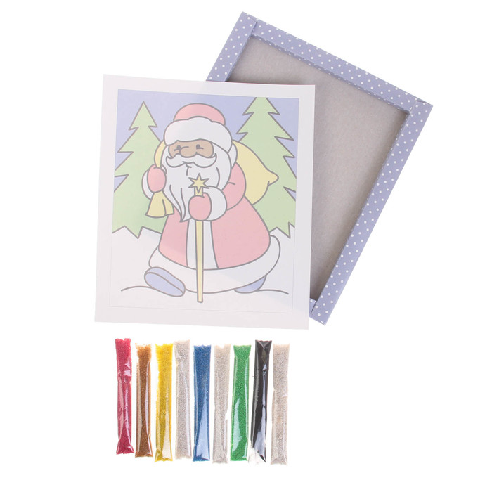 Песочная фреска "Дед Мороз", рамка из картона