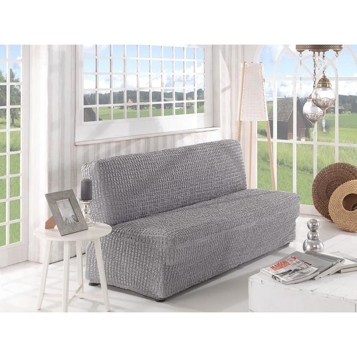 фото Чехол для двухместного дивана karna, без подлокотников, без юбки, цвет серый