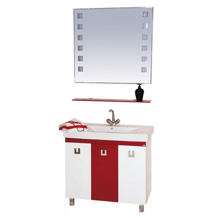 Зеркало Misty "Эллада 90", с красной полочкой, с подсветкой