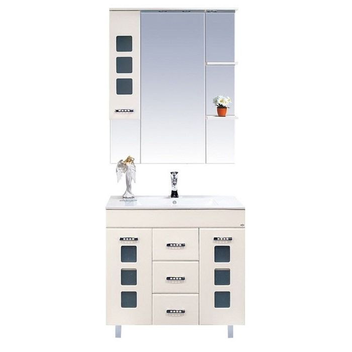 Шкаф-зеркало Misty "Квадро 75", левый, с подсветкой, бежевая эмаль