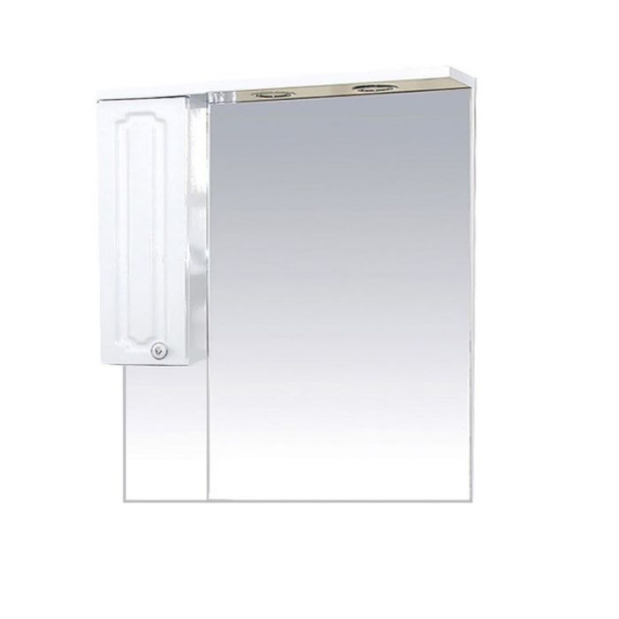 Шкаф-зеркало Misty "Александра 75", левый, с подсветкой, белый металлик