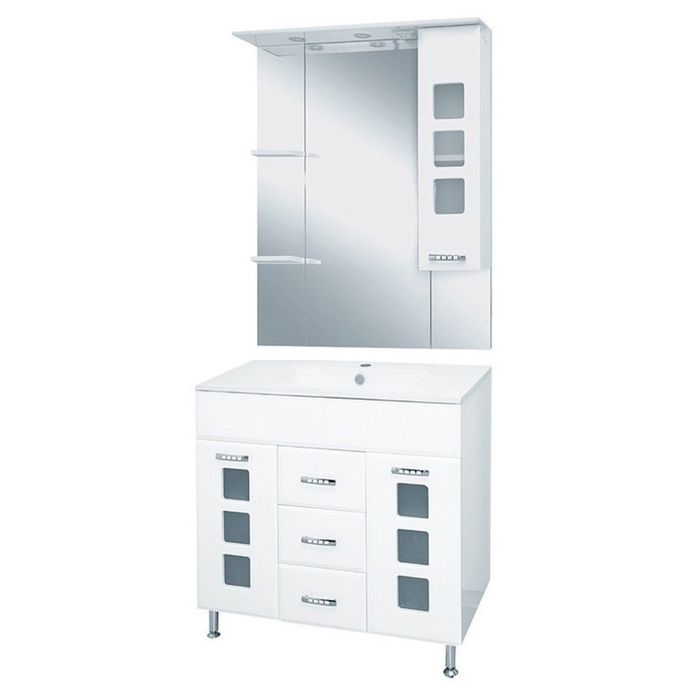 Шкаф-зеркало Misty "Квадро 75", правый, с подсветкой, белая эмаль