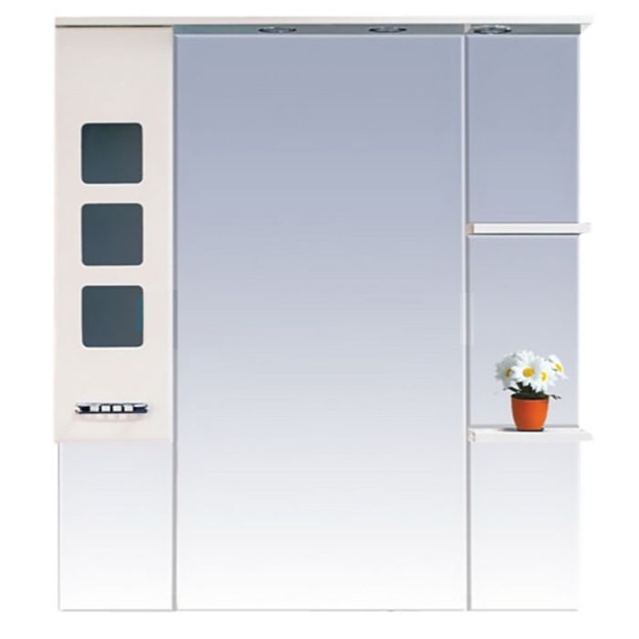 Шкаф-зеркало Misty "Квадро 90", левый, с подсветкой, бежевый