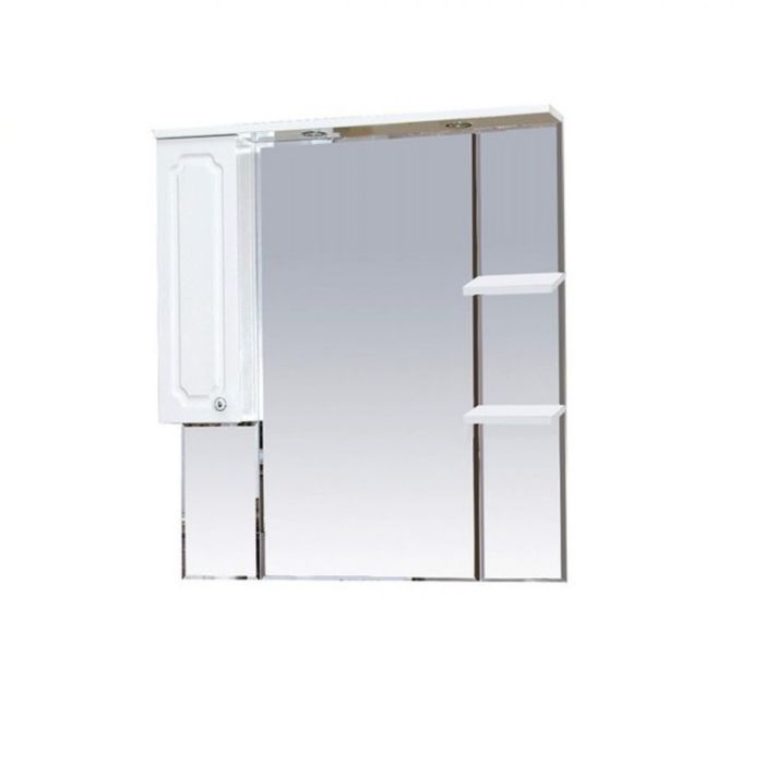 Шкаф-зеркало Misty "Александра 85", левый, с подсветкой, белый металлик