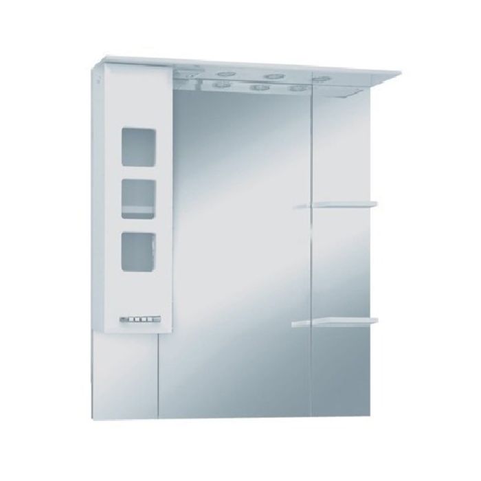 Шкаф-зеркало Misty "Квадро 90", левый, с подсветкой, белая эмаль