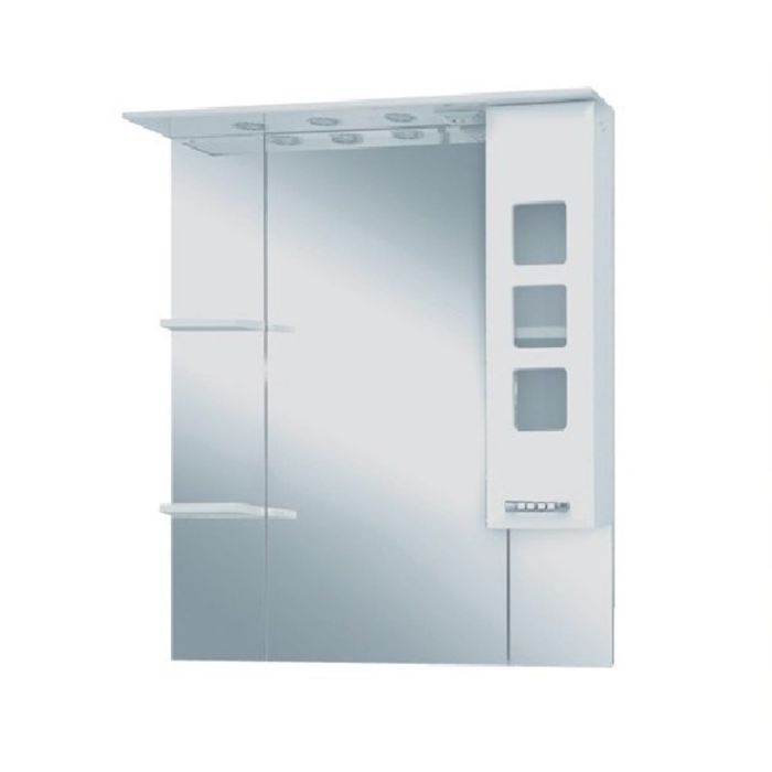 Шкаф-зеркало Misty "Квадро 90", правый, с подсветкой, белая эмаль