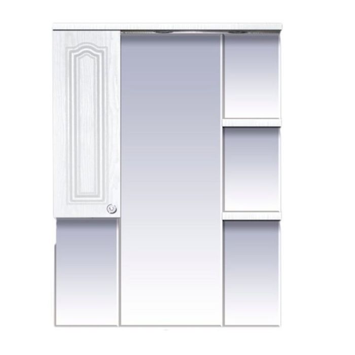 Шкаф-зеркало Misty "Валерия 75", левое, белое фактурное, со светом
