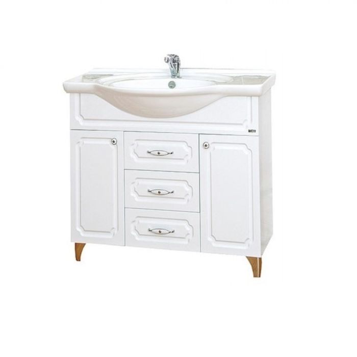 Тумба с раковиной Misty "Александра 85", прямая, белый металлик